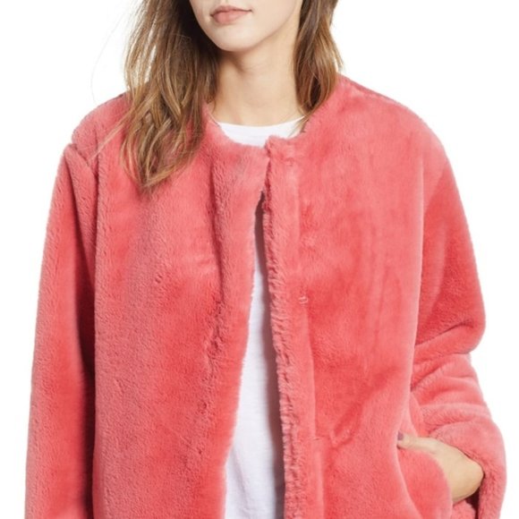 Bernado Borg Faux Fur Jacket Coral